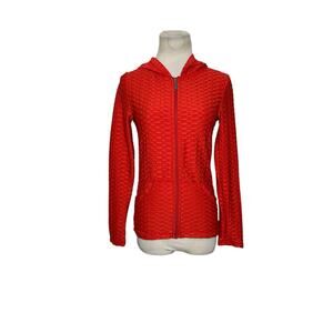 New Mix red textured long sleeves full zipper fitted hoodie jacket size S